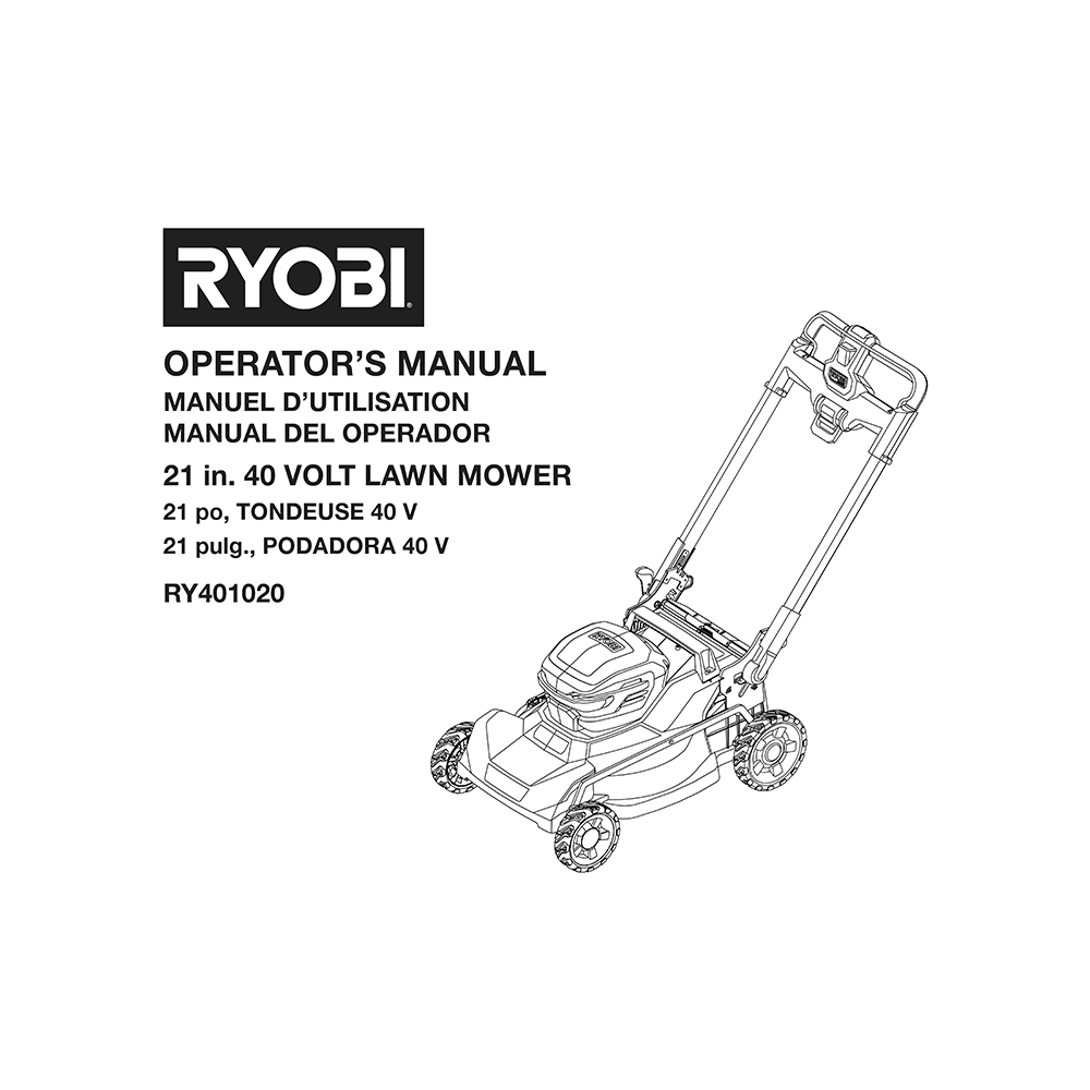 Ryobi RY401020 21" 40V Lawn Mower Operator's Manual