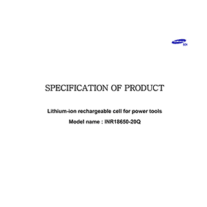 Samsung SDI INR18650-20Q Lithium-ion Rechargeable Cell Datasheet