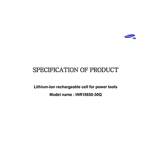 Samsung SDI INR18650-30Q Lithium-ion Rechargeable Cell Datasheet