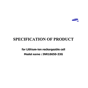 Samsung SDI INR18650-33G Lithium-ion Rechargeable Cell Datasheet