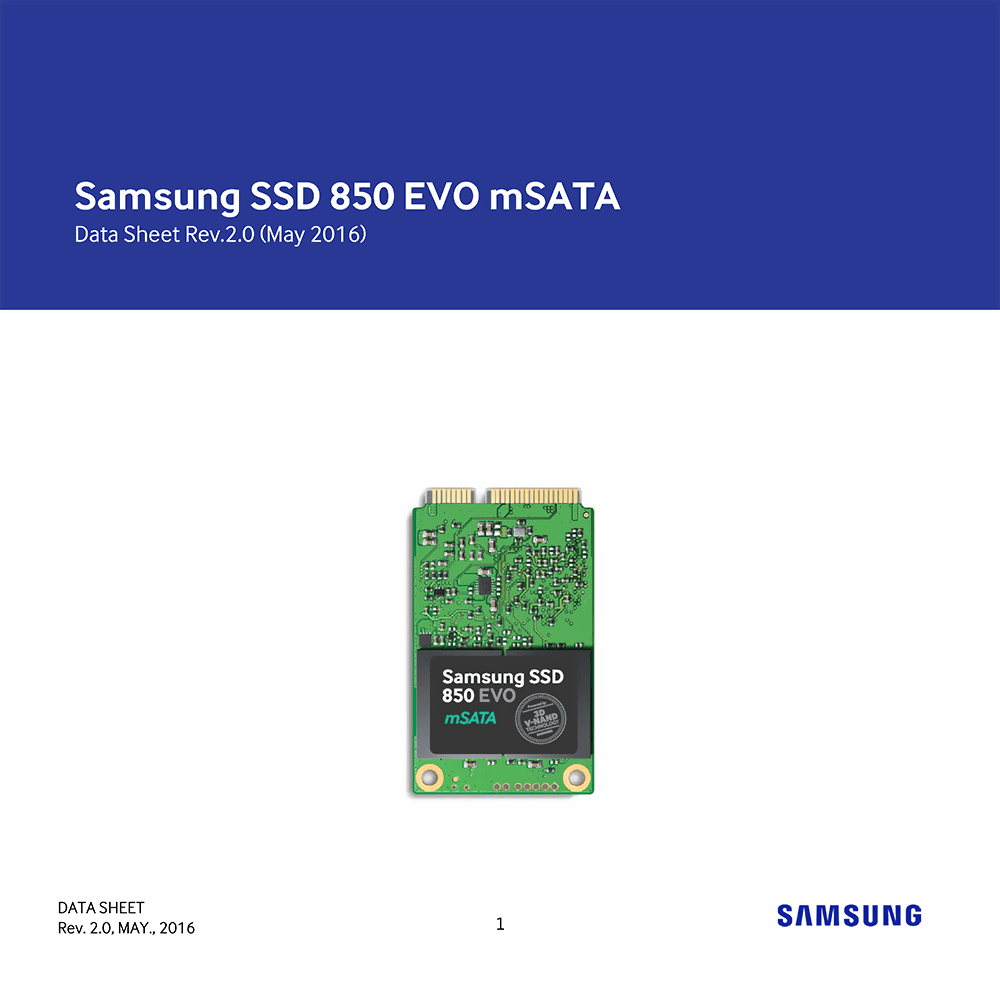 Samsung SSD 850 EVO 250GB mSATA MZ-M5E250 Data Sheet