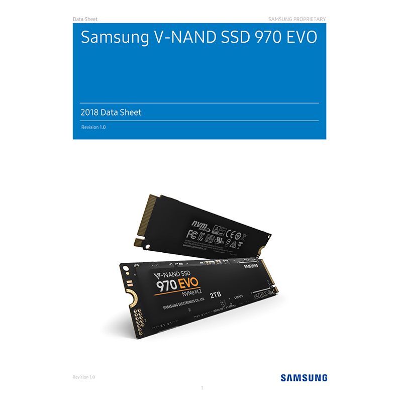 Samsung SSD 970 EVO 1TB M.2 PCIe Gen 3.0 x4 NVMe 1.3 MZ-V7E1T0 Data Sheet