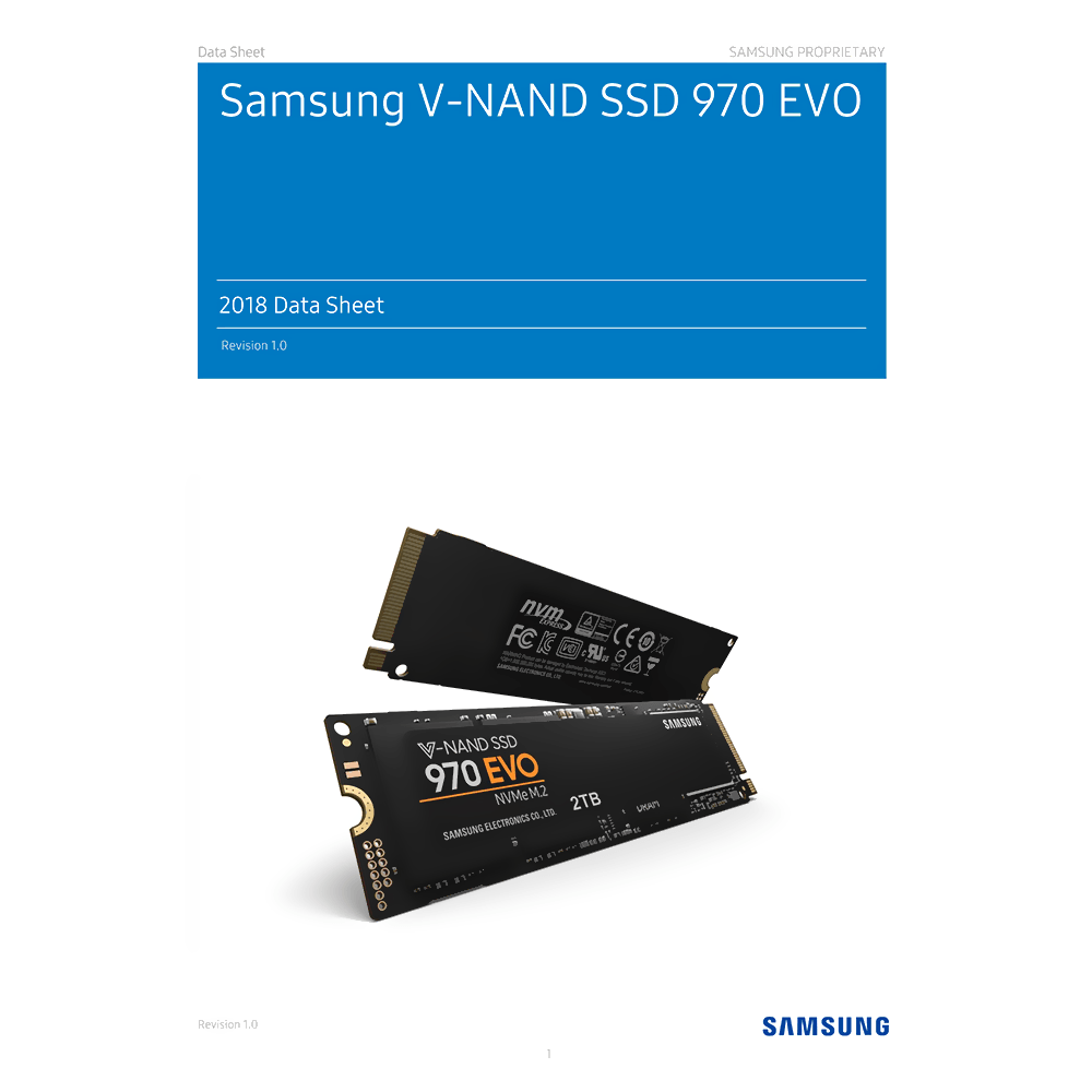 Samsung SSD 970 EVO 250GB M.2 PCIe Gen 3.0 x4 NVMe 1.3 MZ-V7E250 Data Sheet