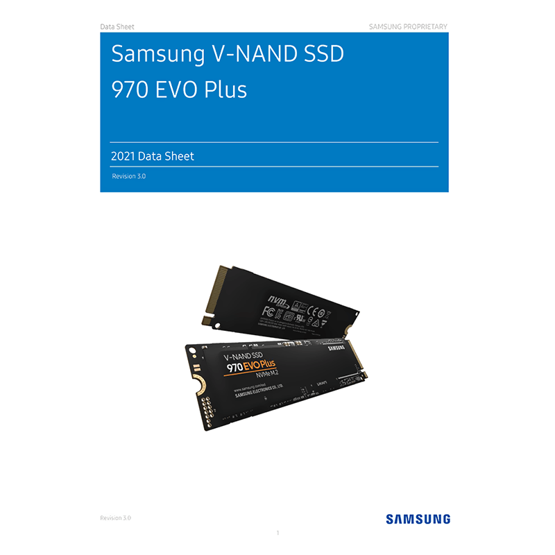 Samsung SSD 970 EVO Plus 1TB M.2 PCIe Gen 3.0 x4 NVMe 1.3 MZ-V7S1T0 Data Sheet