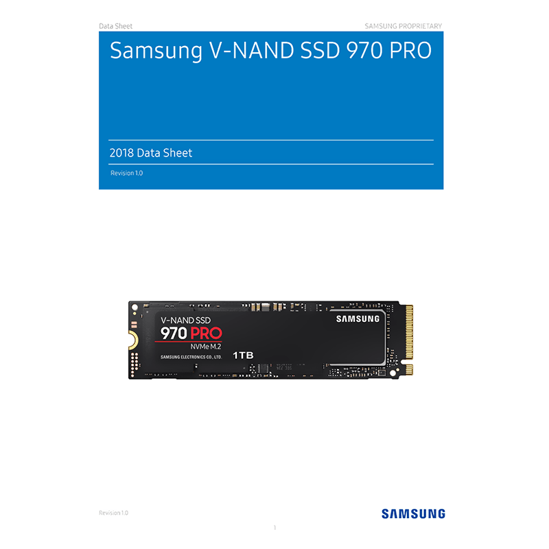 Samsung SSD 970 PRO 1TB M.2 PCIe Gen 3.0 x4 NVMe 1.3 MZ-V7P1T0 Data Sheet