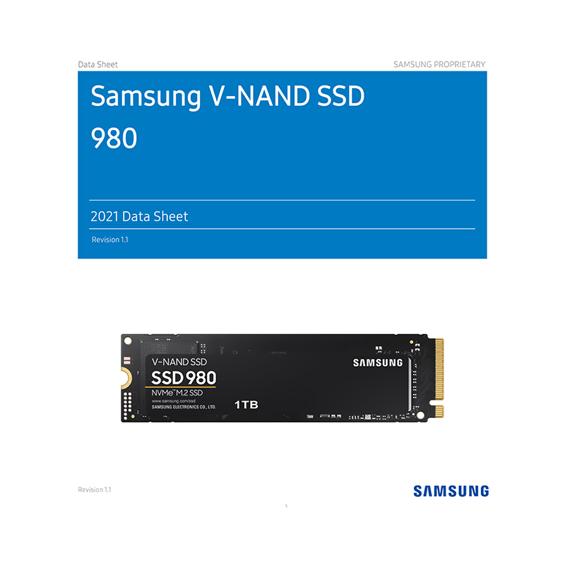 Samsung SSD 980 500GB M.2 PCIe Gen 3.0 x4 NVMe 1.4 MZ-V8V500 Data Sheet