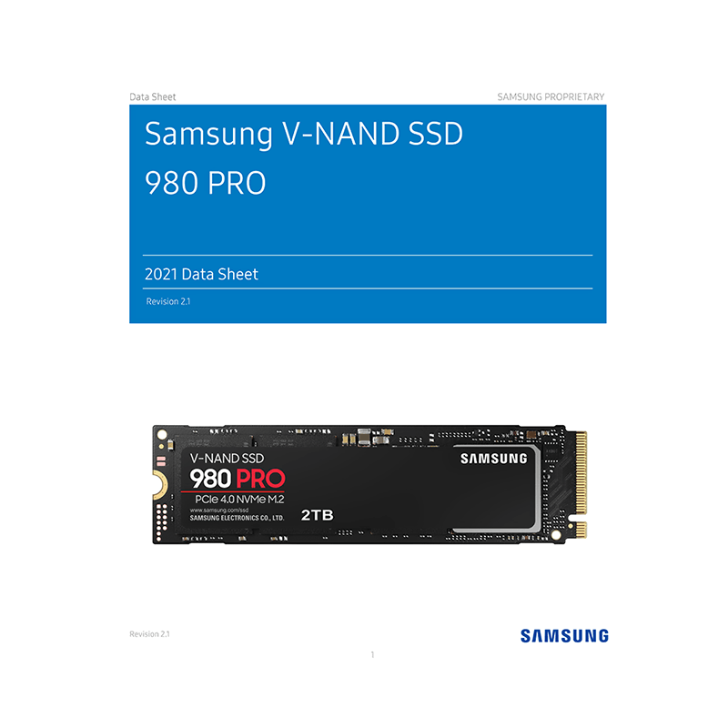 Samsung SSD 980 PRO 500GB M.2 PCIe Gen 4.0 x4 NVMe 1.3c MZ-V8P500 Data Sheet