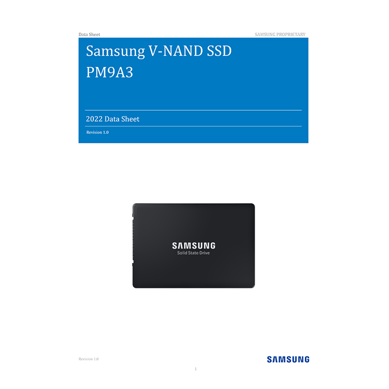 Samsung SSD PM9A3 1.92TB U.2 PCIe Gen4 x4 NVMe 1.4 MZQL21T9HCJR Data Sheet