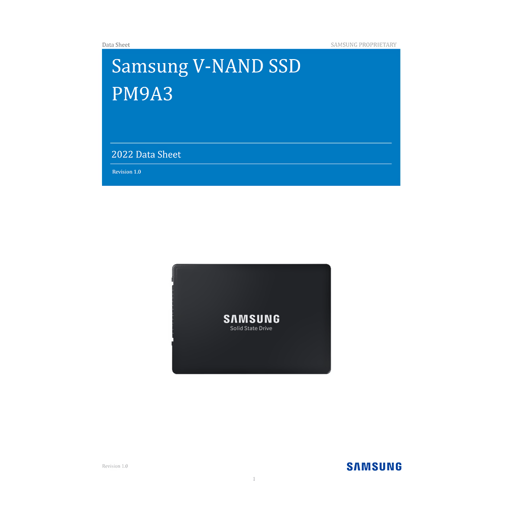 Samsung SSD PM9A3 7.68TB U.2 PCIe Gen4 x4 NVMe 1.4 MZQL27T6HBLA Data Sheet