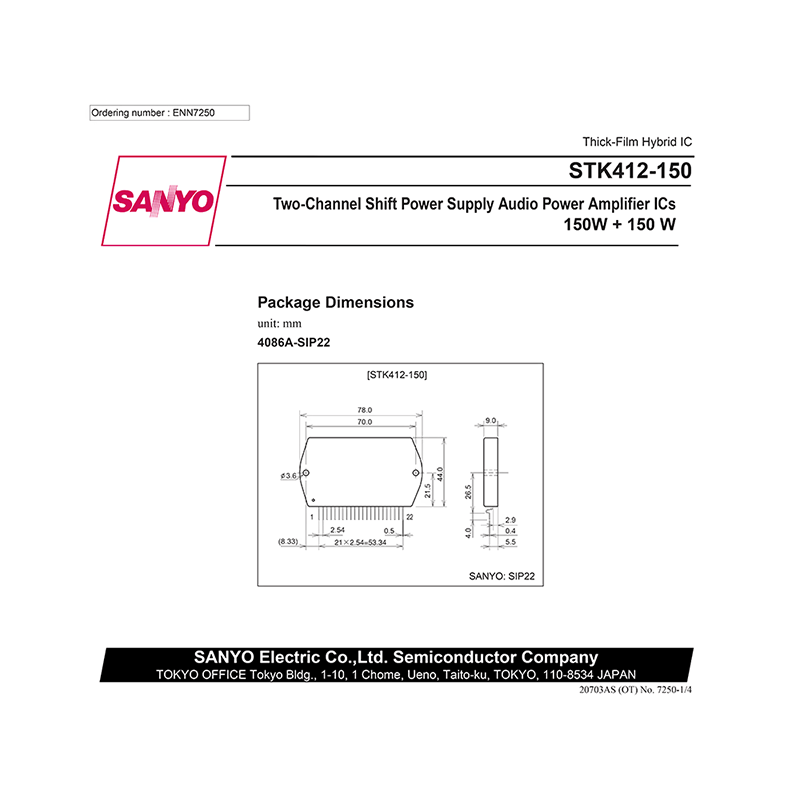 STK412-150 Sanyo 2-ch Audio Power Amplifier Data Sheet