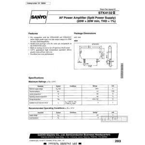 STK4132II Sanyo AF Power Amplifier 20 W + 20 W Hybrid IC Data Sheet