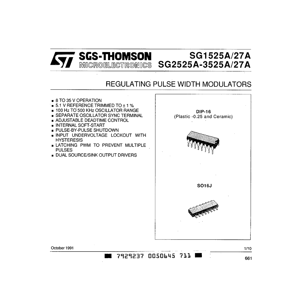 SG2527A ST Regulating Pulse Width Modulator Data Sheet