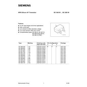 BC846AW Siemens NPN Transistor Data Sheet