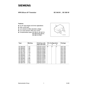 BC846BW Siemens NPN Transistor Data Sheet