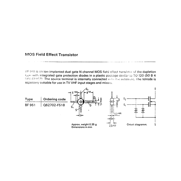 BF961 Siemens Dual Gate N-channel MOSFET Datasheet
