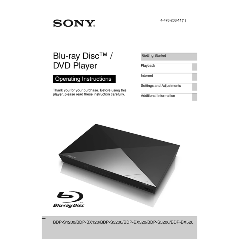 Sony BDP-BX320 Blu-ray Disc/DVD Player Operating Instructions