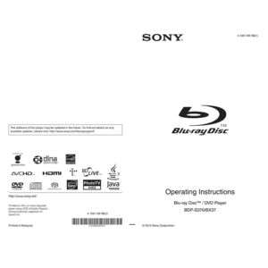 Sony BDP-BX37 Blu-ray Disc / DVD Player Operating Instructions