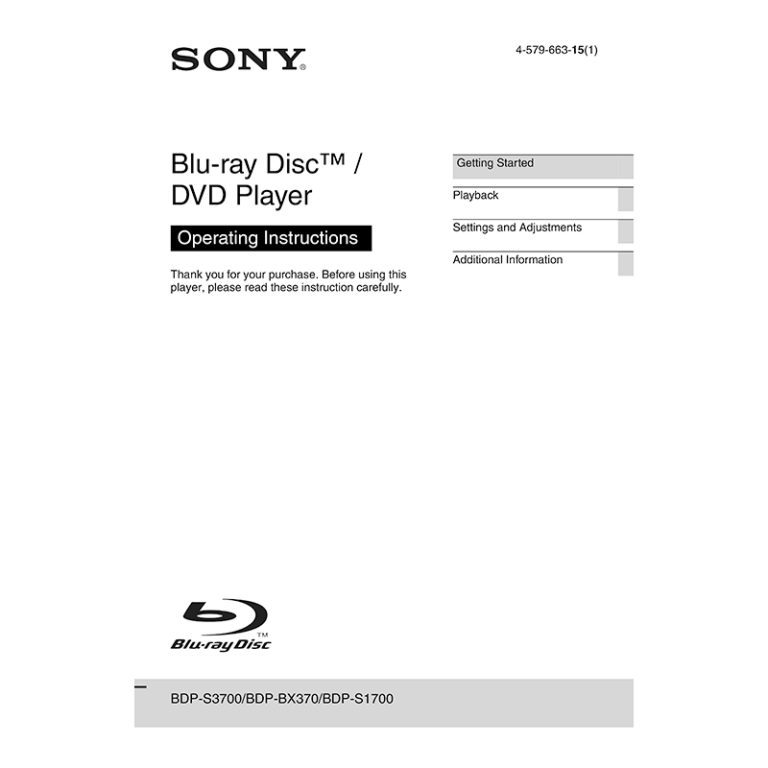 BDPBX370 Sony Bluray / DVD Player User Manual