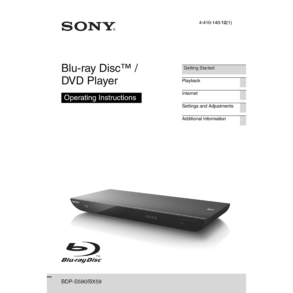 Sony BDP-BX59 Blu-ray Disc / DVD Player Operating Instructions