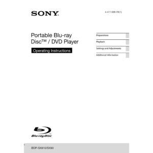 Sony BDP-SX90 Portable Blu-ray Disc / DVD Player Operating Instructions