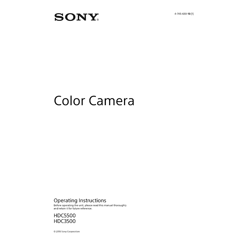 Sony HDC3500 Color Camera Operating Instructions