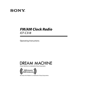 Sony ICF-C318 Dream Machine FM/AM Clock Radio Operating Instructions
