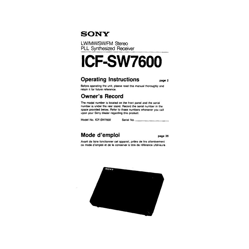 Manuals for SONY ICF-SW7600