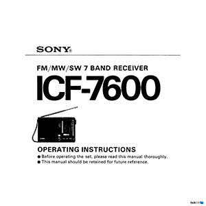 Sony ICF-7600 Receiver Operating Instructions