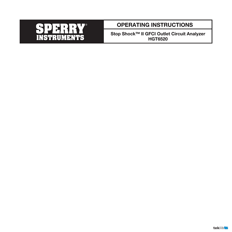 HGT6520 Sperry Instruments Stop Shock II GFCI Outlet Circuit Analyzer Operating Instructions