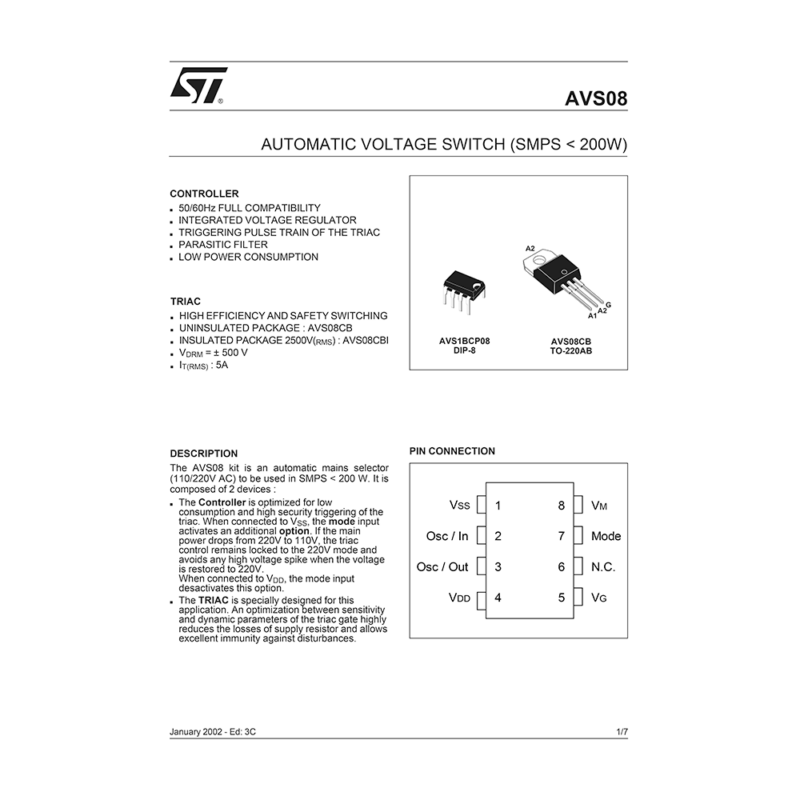 AVS08 ST Automatic Voltage Switch Data Sheet