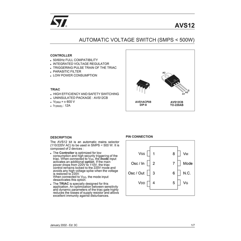 AVS12 ST Automatic Voltage Switch Data Sheet