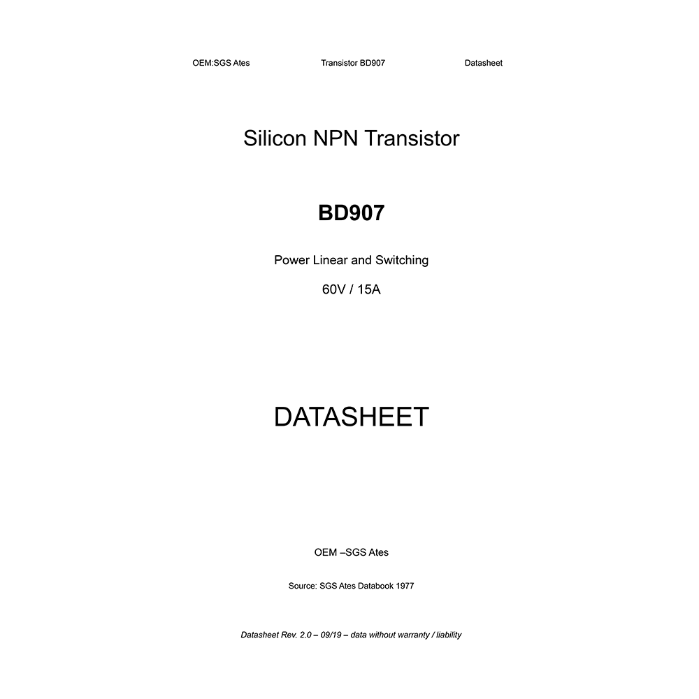 BD905 ST Silicon NPN Power Transistor Data Sheet