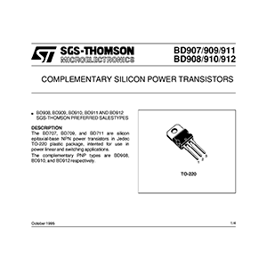 BD907 ST Silicon NPN Power Transistor Data Sheet