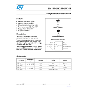 LM311 ST Voltage Comparator Data Sheet