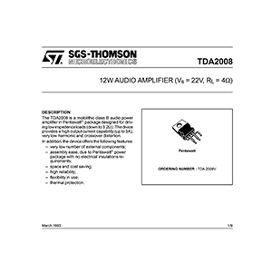 TDA2008 ST 12W Audio Amplifier Data Sheet