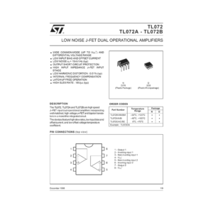 TL072B ST Low Noise J-FET Dual Operational Amplifiers Data Sheet