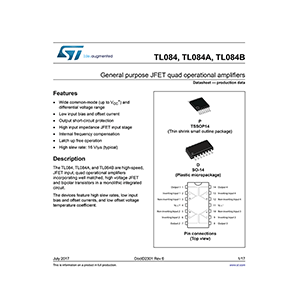 TL084A ST Quad Operational Amplifier Data Sheet
