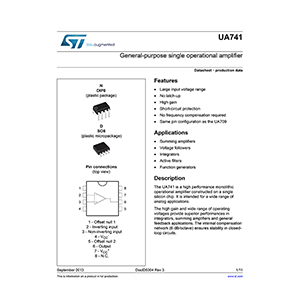 UA741 ST Operational Amplifier Data Sheet