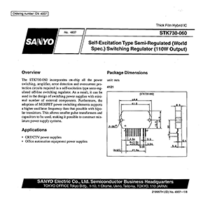STK730-060 Sanyo Self-Excitation Type Semi-Regulated Switching Regulator Data Sheet