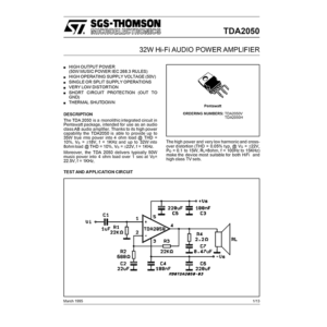 TDA2050 ST 32W Hi-Fi Audio Power Amplifier Data Sheet