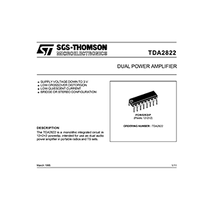 TDA2822 ST Dual Power Amplifier Data Sheet