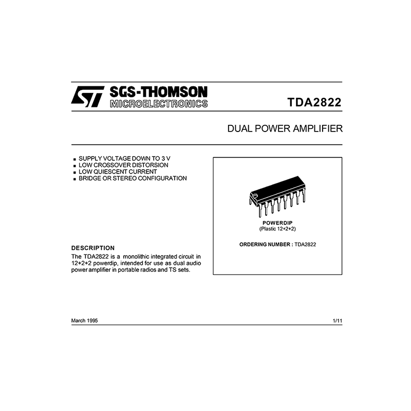 TDA2822 ST Dual Power Amplifier Data Sheet