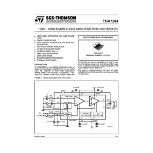 TDA7294 ST 100V - 100W DMOS Audio Amplifier with Mute/ST-BY Data Sheet