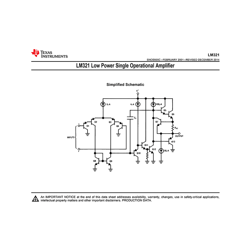 LM321 TI Single Operational Amplifier Data Sheet