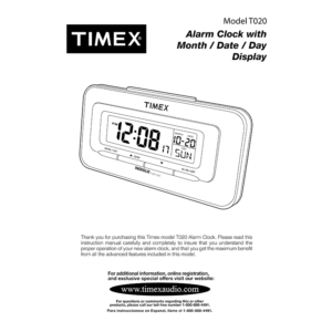 Timex T020 Alarm Clock User Manual