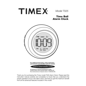 Timex T025 Time Ball Alarm Clock User Manual