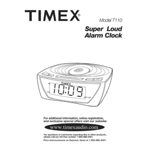 Timex T110 Super Loud Alarm Clock User Manual
