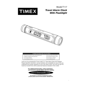 Timex T117 Travel Alarm Clock User Manual