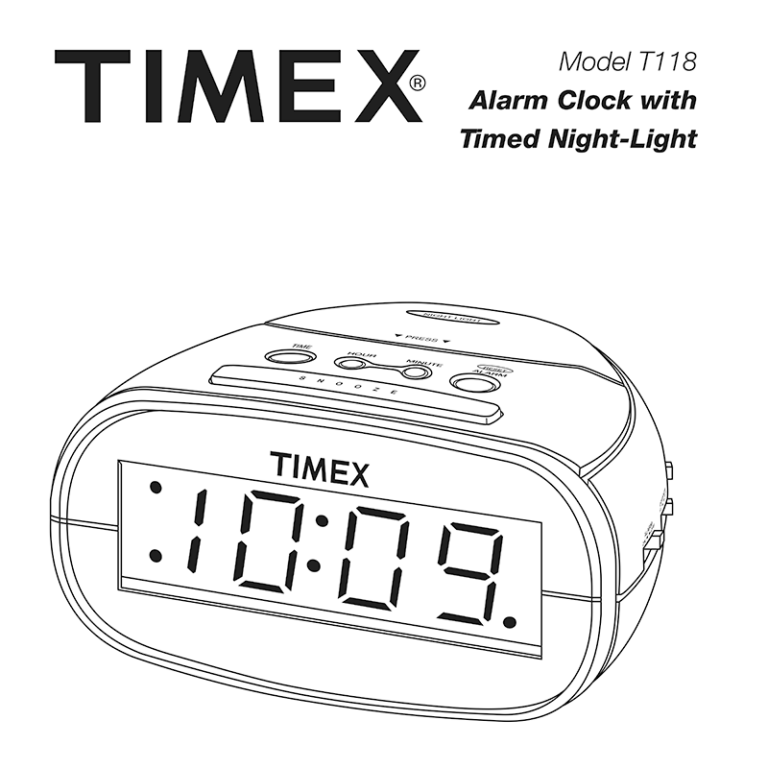 Timex T118 Alarm Clock with Timed NightLight User Manual
