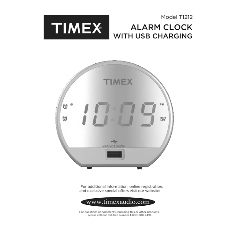 Timex T1212 Alarm Clock with USB Charging User Manual